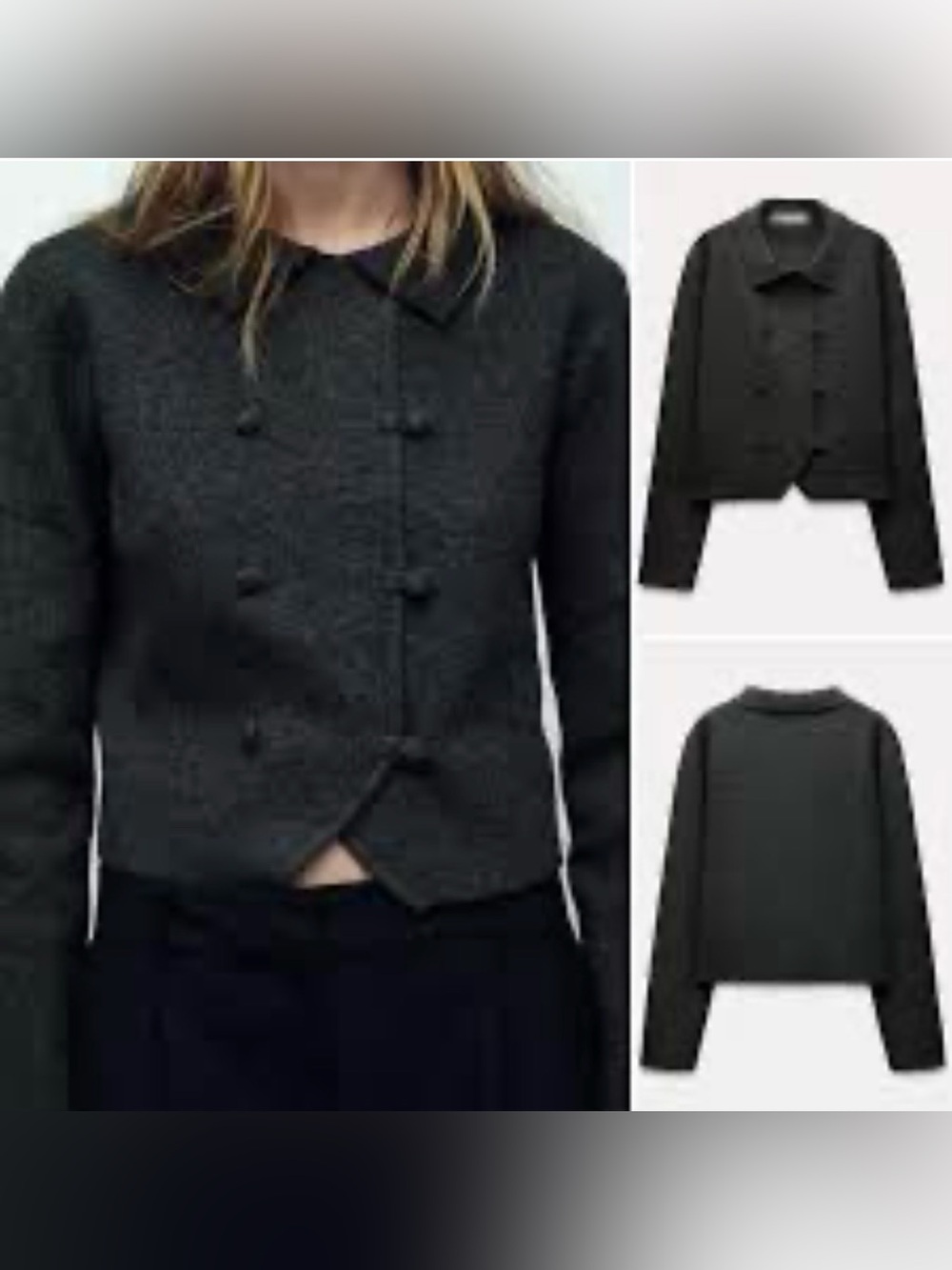 NWT ZARA cropped wool blend jacket in dark grey with front buttons. Size M.